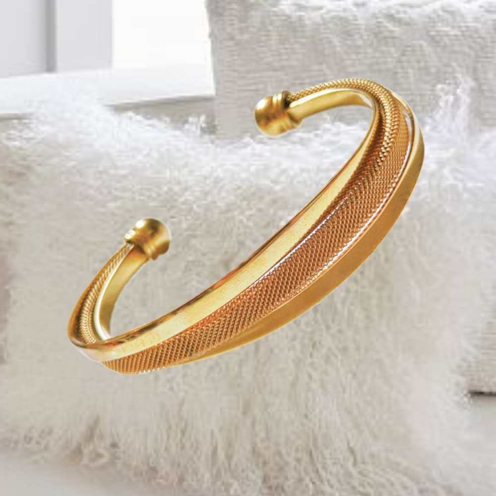 HOB, Asymmetric Mesh Bracelet, Stainless Steel, 18K Gold Overlay, Cuff  …